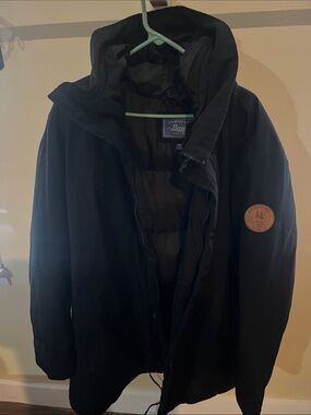 G.H. Bass & Co. Black Hooded Puffer Coat with Leather Patch